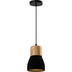 QUVIO Hanglamp langwerpig beton met hout zwart - QUV5144L-BLACK