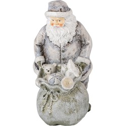 Clayre & Eef Beeld Kerstman 10x7x13 cm Grijs Wit Polyresin Kerstdecoratie