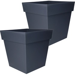 EDA Bloempot Toscane - 2x - antraciet grijs - kunststof - 32x32x32cm - Plantenpotten