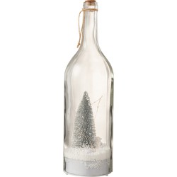 J-line - Fles Deco Kerst Sneeuw Led Glitter Zilver - 12.5x12.5x44.5cm