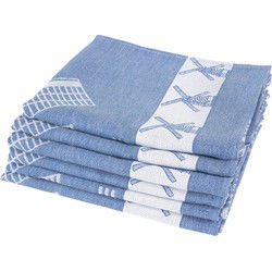 Twentse Damast Theedoekenset - 6 stuks - Hollandse Molen Blauw