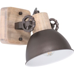 Mexlite - spot - Gearwood - antraciet - metaal rubber wood - opbouwspot - E27 - 7968A