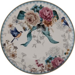 Clayre & Eef Ontbijtbord  Ø 20 cm Wit Roze Porselein Rond Bloemen Bord