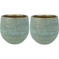 2x stuks plantenpotten/bloempotten in een strakke Modern design look shiny blauw Dia 18 cm en Hoogte - Plantenpotten