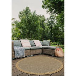 Brussels Uni Kader Buitenkleed – Rond - Indoor & Outdoor Vloerkleed – Tuinkleed, Balkonkleed – Jute Beige- 160 CM ROND