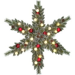 Black Box Trees Kaprun Kerstkrans Ster met Warm Witte LED Verlichting - Ø90 cm - Groen Frosted, Rood