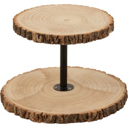 J-line - Plateau 2 Niveaus Rond Paulownia Hout Naturel - 42x42x29.5cm