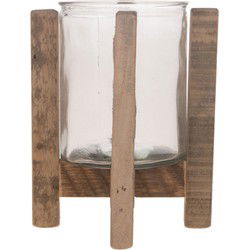 Bellatio design Waxinelichthouders - op standaard - hout - 17 cm - Waxinelichtjeshouders