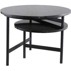 PTMD Waze Ronde Koffietafel - 100 x 60 x 45 cm - Ijzer/Marmer - Zwart