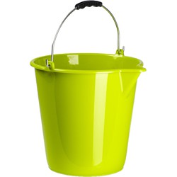 Set van 5x stuks kunststof emmers met schenktuit lime groen 12 liter - Emmers