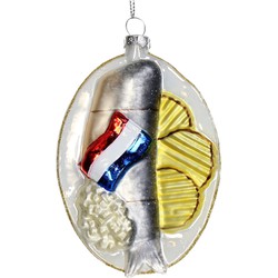 Ornament kerstbal Haring Glas Multi 10.9 cm