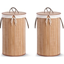 2x Ronde luxe wasgoedmanden van bamboe hout 35 x 60 cm - Wasmanden