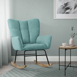 Schommelstoel met armleuningen in badstof salie tot 120 kg Schommelstoel naturel hout Relaxfauteuil