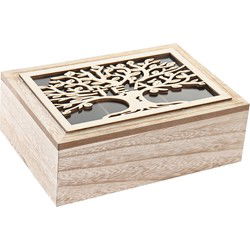 Items kitchen Theedoos/theekist Tree of Life - Hout - lichtbruin - 6 vakken - 24 x 16 x 8 cm - Theedozen