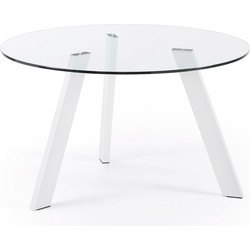 Kave Home - Carib ronde glazen tafel en stalen poten met witte afwerking Ø 130 cm