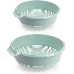 PlasticForte Keuken vergieten/zeef - set 2x - kunststof - mintgroen - dia 23 en 27 cm - Vergieten