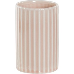 Badkamer beker/tandenborstelhouder roze keramiek 12 cm - Tandenborstelhouders