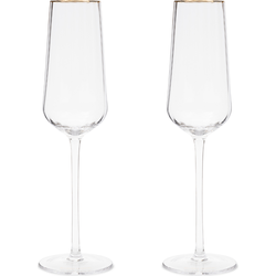 Riviera Maison Champagneglas, Gouden rand, Bewerktglas - Les Saisies Bubbles Glass 1200 ml - set van 2 stuks