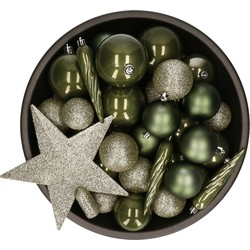 Set van 33x stuks kunststof kerstballen met ster piek mos groen mix - Kerstbal