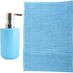 MSV badkamer droogloop mat - Milano - 40 x 60 cm - met bijpassend zeeppompje - lichtblauw - Badmatjes