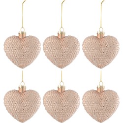 J-line - Doos Van 6 Kerstballen Hart Glitter Glas Blinkend Licht Roze Small - 9.5x4.5x9.5cm