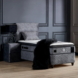 Boxspring bed met opbergruimte - 120x200 cm - Grijs - Babylon Inclusief 28 cm matras en topper HR- Koudschuim