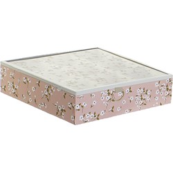 Items Theedoos/theekist Blossom - 9-vaks - MDF - 24x24x6.5 cm - lichtroze - transparante deksel - Theedozen