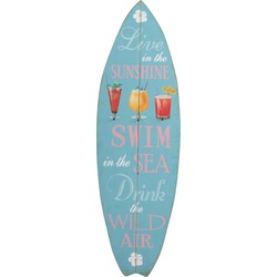  J-Line Decoratie Bord Surfplank Hout Blauw - Mix  