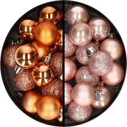 34x stuks kunststof kerstballen koper en lichtroze 3 cm - Kerstbal