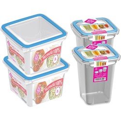 4x Voedsel plastic bewaarbakjes 0,75 en 2 liter transparant/blauw - Vershoudbakjes