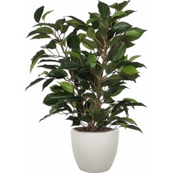 Groene ficus kunstplant 40 cm met plantenpot taupe D13.5 en H12.5 cm - Kunstplanten