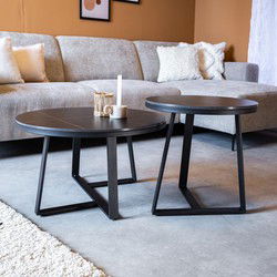 Salontafel Set van 2 Tanner Rond Marmerlook Zwart Rond