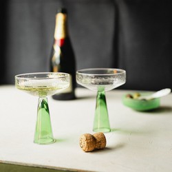 Set van 2, Coupe Claude, helder/groen, champagne glazen, Brût Homeware