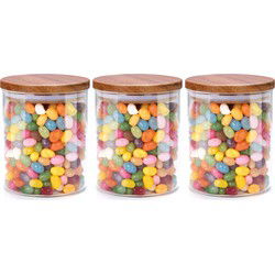 Alpina Voorraadpot/bewaarpot Foodking - 3x - borosilicaatglas - 600 ml - glas/hout - D9.5 x H11 cm - Voorraadpot