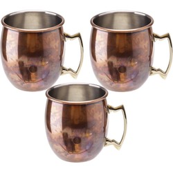 3x Koperen Moscow Mule drinkbekers antiek met handvat 450 ml - Cocktailglazen