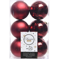 12x Kunststof kerstballen glanzend/mat donkerrood 6 cm kerstboom versiering/decoratie - Kerstbal