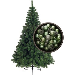 Bellatio Decorations kunst kerstboom 120 cm met kerstballen salie groen - Kunstkerstboom