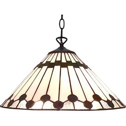 LumiLamp Hanglamp Tiffany  Ø 40 cm Wit Bruin Glas Kunststof Rond Hanglamp Eettafel