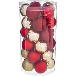 30x stuks kerstballen mix rood/champagne glans en mat kunststof 6 cm - Kerstbal
