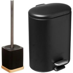 5Five Badkamer/toilet accessoires - WC-borstel/pedaalemmer 6L- zwart - Toiletaccessoireset