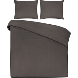 DoubleDry Dekbedovertrek 100% Natuurlijk Katoen - Tweepersoons 200x200/220 cm + 2 Kussenslopen - Ademend & Zacht - Antraciet