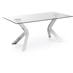 Kave Home - Westport glazen tafel en stalen poten met chroom afwerking 180 x 90 cm