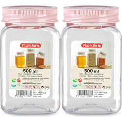 Voorraadpot/bewaarpot - 2x - 500 ml - kunststof - oud roze - B7 x H13 cm - Voorraadpot