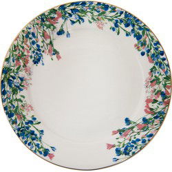 Clayre & Eef Ontbijtbord  Ø 21 cm Blauw Wit Porselein Bloemen Bord