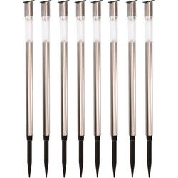 10x Buiten/tuin Led zilveren stekers solar verlichting 57 cm Rvs warm wit - Prikspotjes