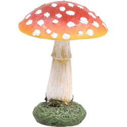 Decoratie huis/tuin beeld paddenstoel - vliegenzwam - 9 x 13 cm - Tuinbeelden