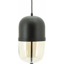 Maverick Black Hanglamp - IJzeren Afwerking - Elegante Glas Detail - 20x20x37 cm