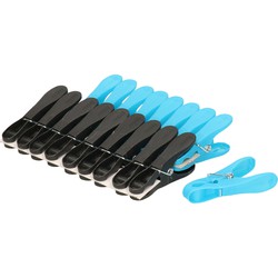 18x Stuks sterke wasknijpers blauw/zwart kunststof - Knijpers