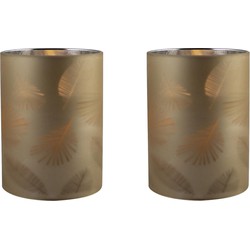 2x stuks luxe led kaarsen in goud bladeren glas D7 x H10 cm - LED kaarsen