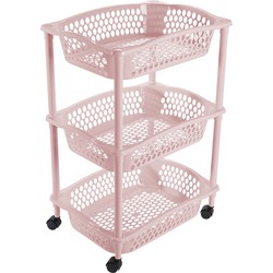 Keuken opberg trolleys/roltafels met 3 manden 62 cm lichtroze - Opberg trolley